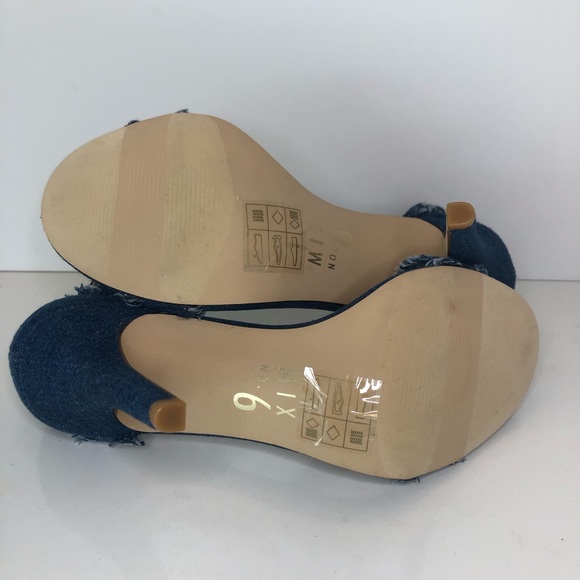 HP! Mix No. 6 Pavia Denim Ankle Strap Frayed Heels NWT Women’s Size 7.5 - Picture 8 of 11